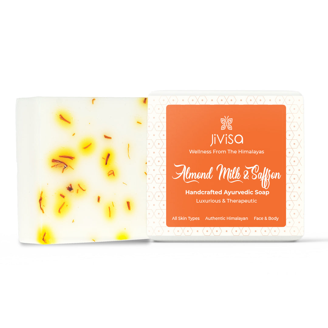 Almond Milk & Saffron Ayurvedic Soap| Goodness of Almond and Saffron | Shop ayurvedic soaps at Jivisa