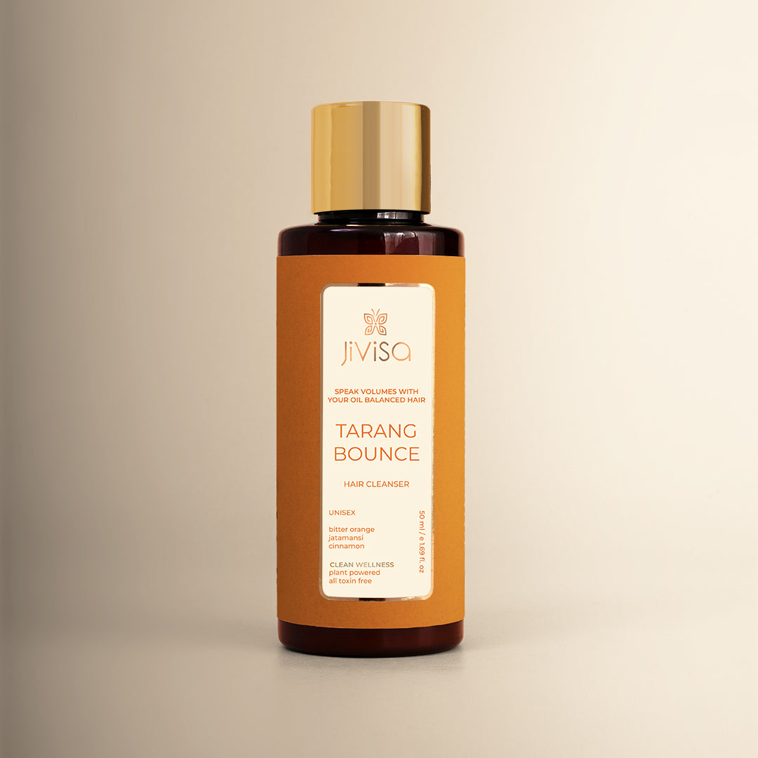 JiViSa- Tarang Bounce Hair Cleanser 50ml. Main Ingredients: Bitter orange, jatamansi, and cinnamon