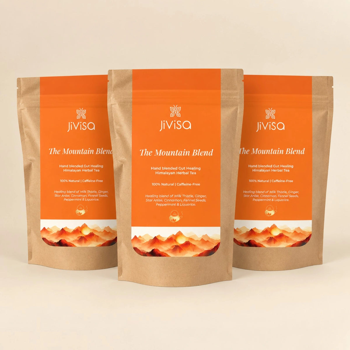JiViSa Mountain Blend 50gm pouch, a hand-blended gut healing Himalayan herbal tea, 100% natural and caffeine-free - Pack of 3