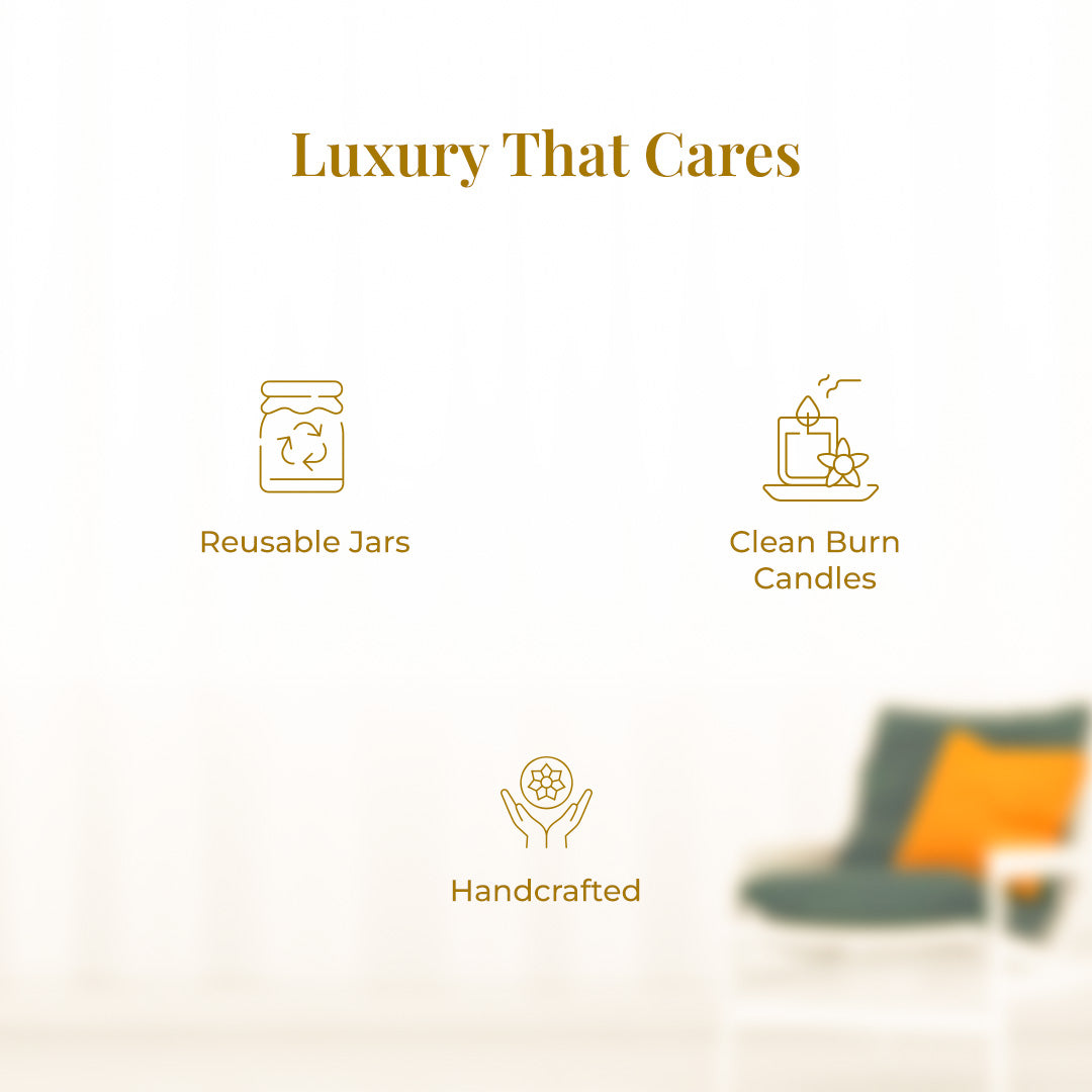 Tagline reads: "Luxury That Cares" followed by a clean, minimal infographic layout with three gold icons representing JiViSa&