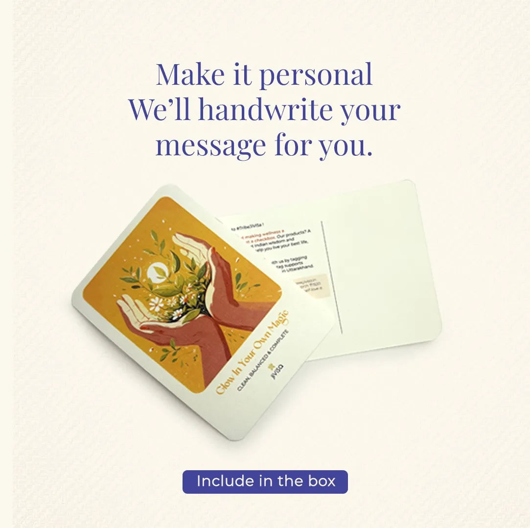 JiViSa personalized handwritten gift message postcard "Glow In Your Own Magic" included with Raina Sleep Ritual Kit orders