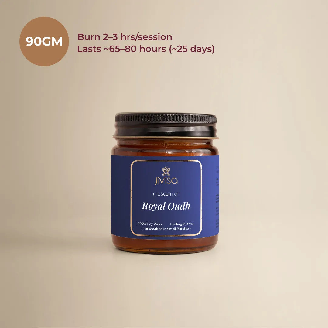 JiViSa Royal Oudh scented soy wax candle 90gm - burn 2-3 Hrs per session, Lasts 65-80 hours.
