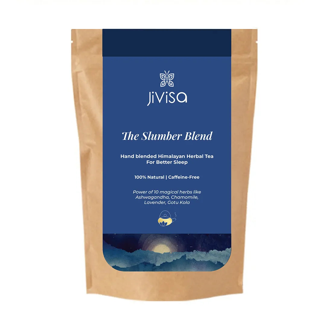 JiViSa The Slumber Blend 50GM pouch, a caffeine-free herbal sleep tea with 10 magical herbs for better sleep
