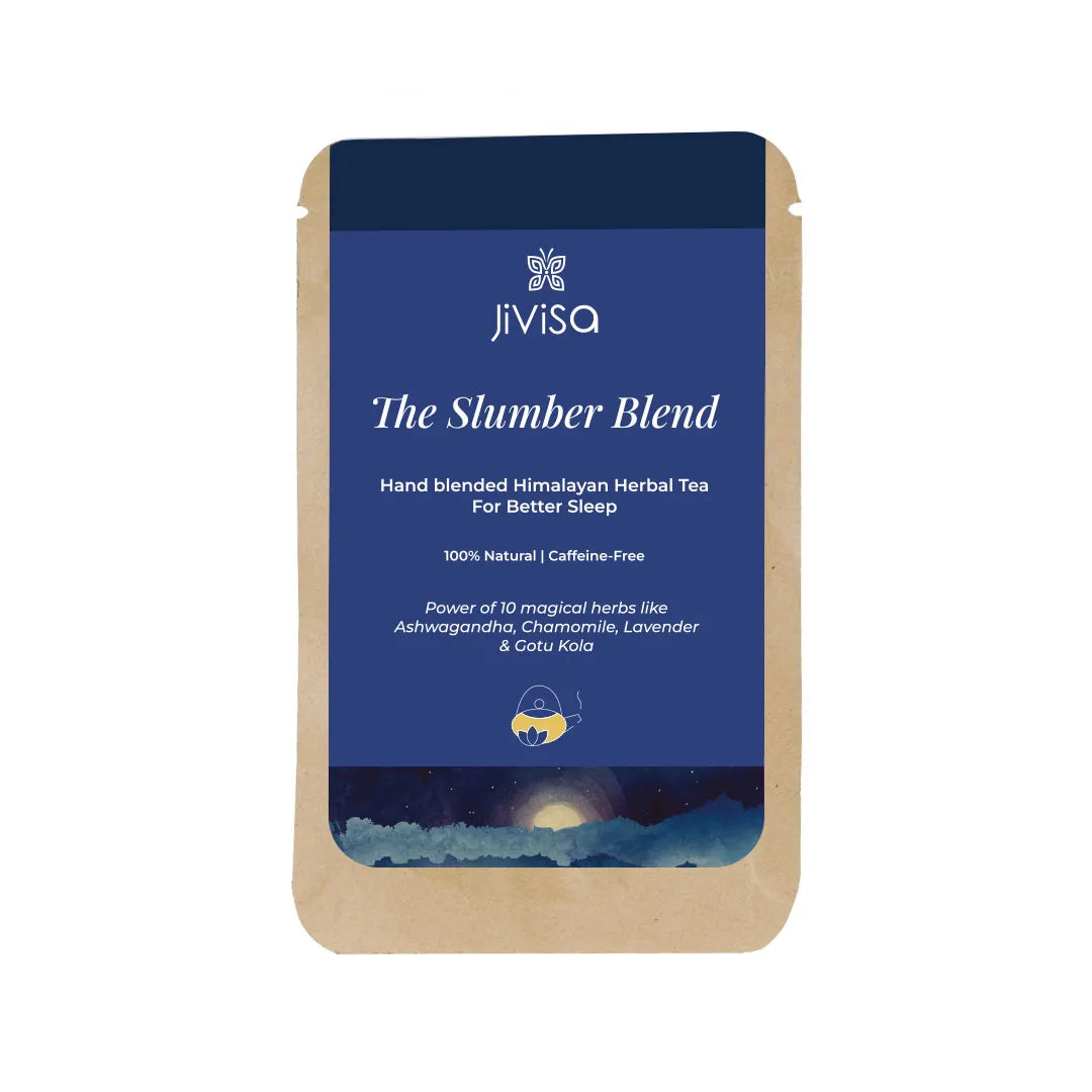 JiViSa The Slumber Blend 10GM, a 100% natural handcrafted Himalayan herbal tea with Ashwagandha, chamomile and lavender for better sleep