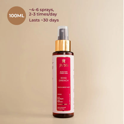 JiViSa Rose Drench face and body mist, 100ml - apply 4 to 6 sprays, 2 to 3 times daily, lasts about 30 days