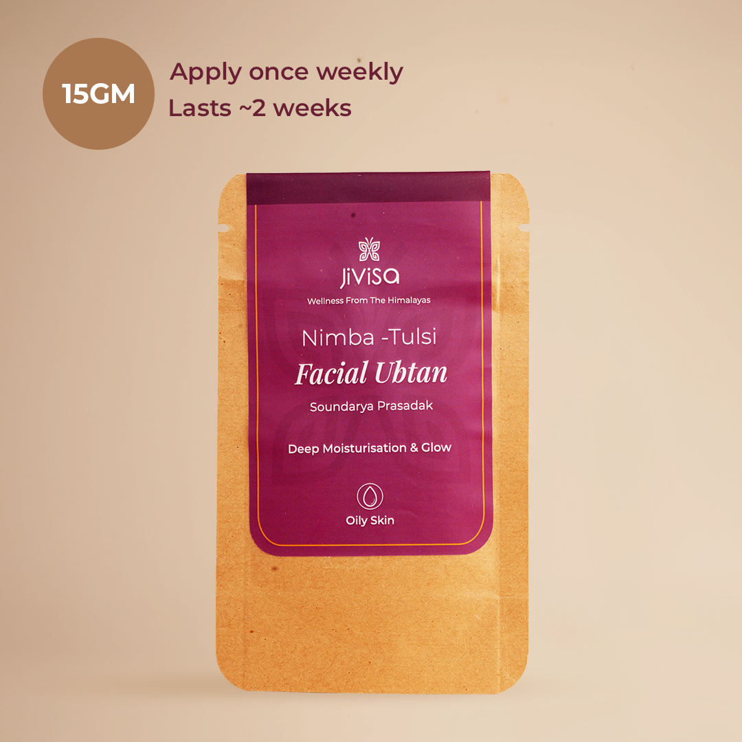 JiViSa Nimba Tulsi Facial Ubtan Mask, 15g jar - Apply once weekly, lasts about 2 weeks