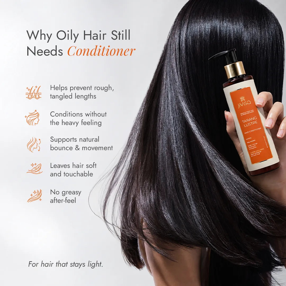 JiViSa Tarang Lustre conditions oily hair without heaviness, preventing tangles while supporting natural bounce and movement