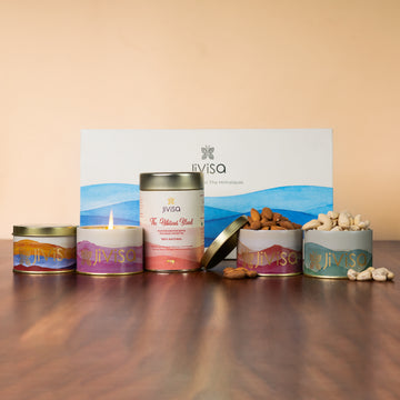 JiViSa Luxury Aromatherapy Candle, Gourmet & Tea Gift Box (With Handmade Rakhi)
