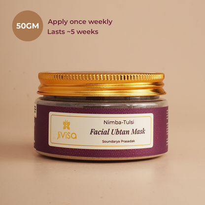 JiViSa Nimba Tulsi Facial Ubtan Mask, 50g jar - Apply once weekly, lasts about 5 weeks