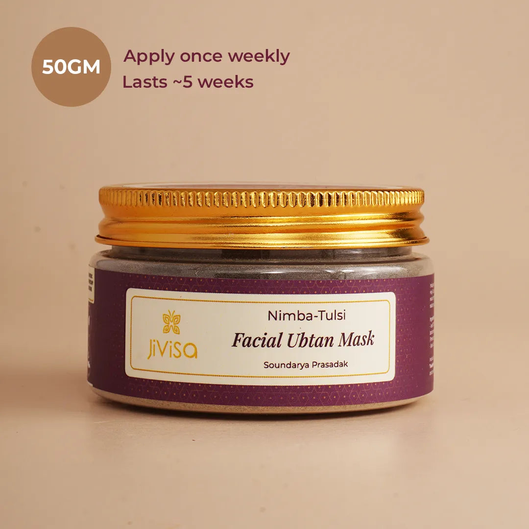 JiViSa Nimba Tulsi Facial Ubtan Mask, 50g jar - Apply once weekly, lasts about 5 weeks