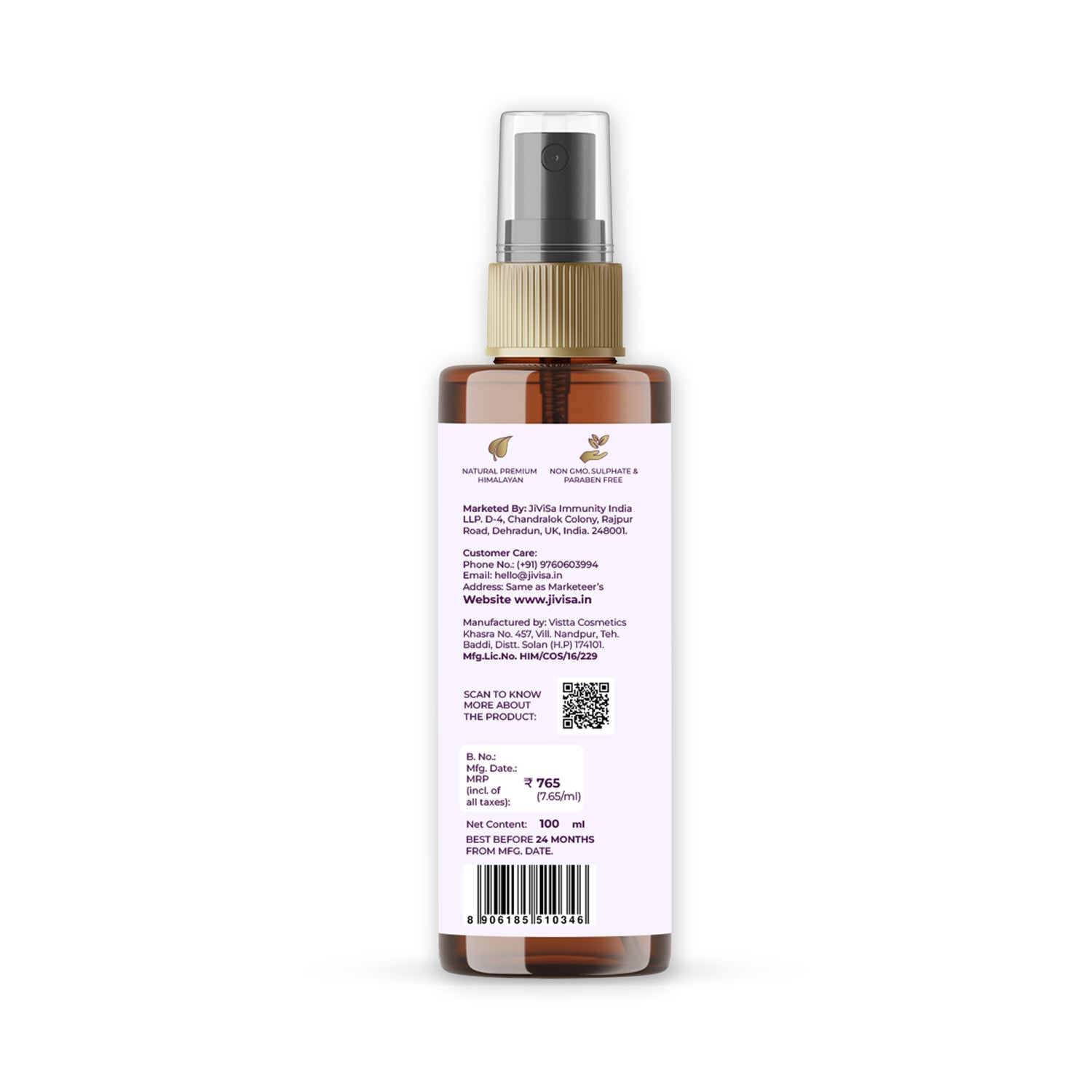 Back image of 100 ml  JiViSa Himalayan Lavender Face &amp; Body Mist -MRP-765