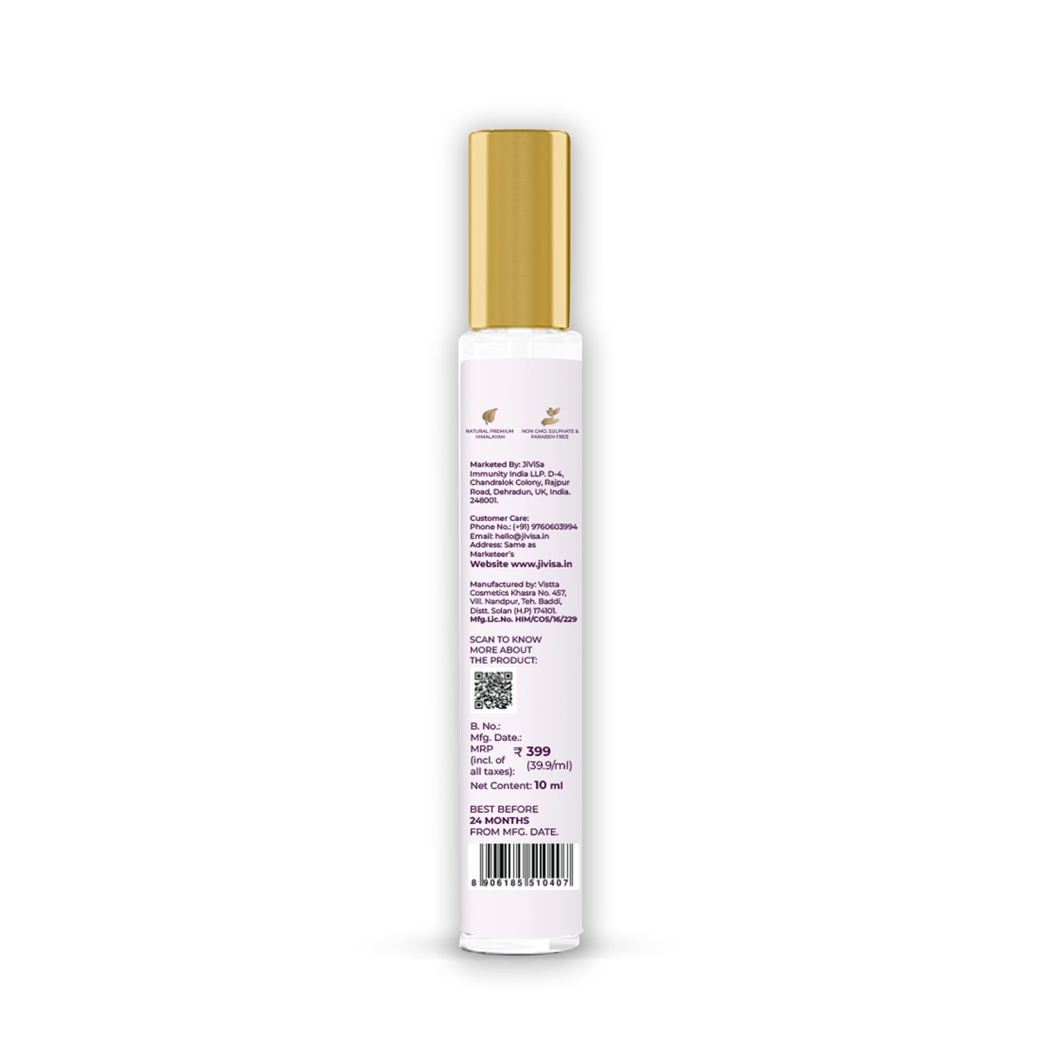 Back image of 10 ml JiViSa Himalayan Lavender Face &amp; Body Mist