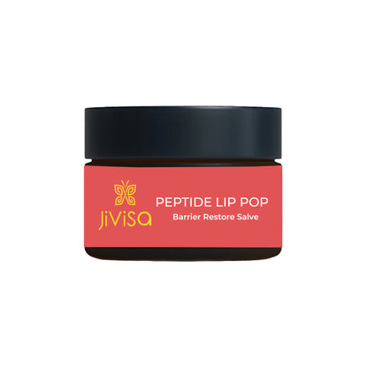 JiViSa Peptide Lip Pop - Barrier Restore Salve with black lid and pink label.