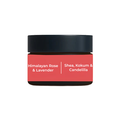 JiViSa Peptide Lip Pop displays the ingredients Himalayan Rose &amp; Lavender and Shea, Kokum &amp; Candelilla.