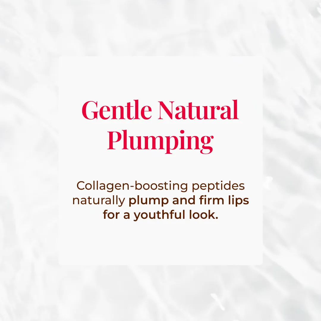 Text graphic about gentle natural plumping with collagen-boosting peptides.