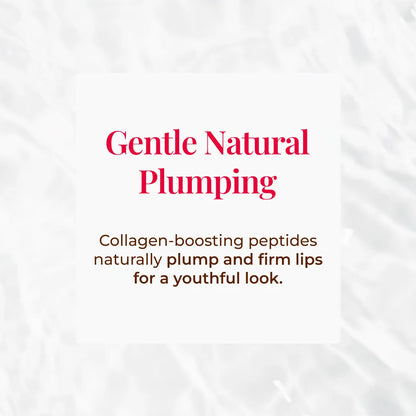 Text graphic about gentle natural plumping with collagen-boosting peptides.