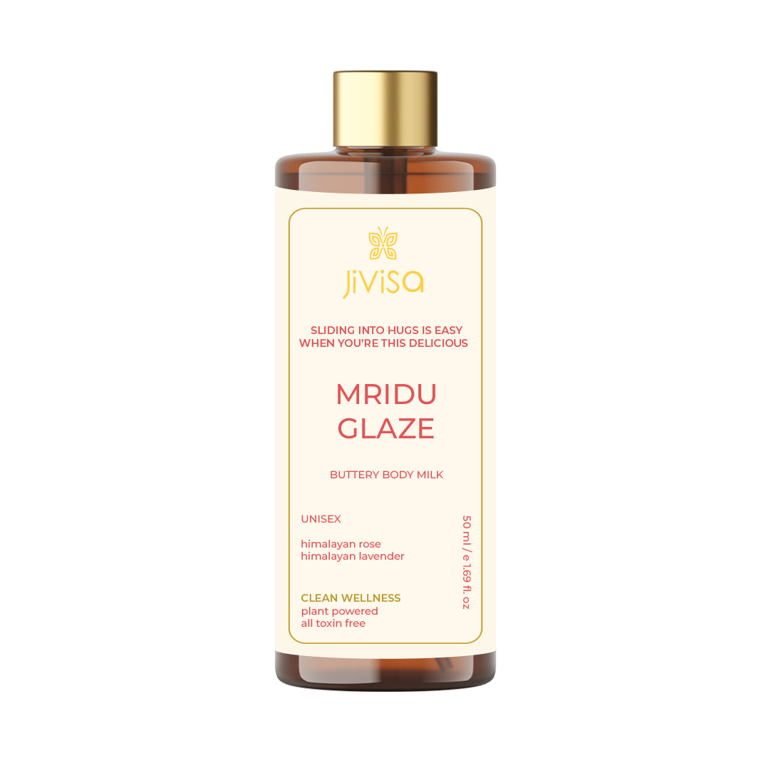 JiViSa Mridu Glaze Buttery Body Milk Bottle 50ml Unisex contain Himalayan Rose and Himalayan lavender
