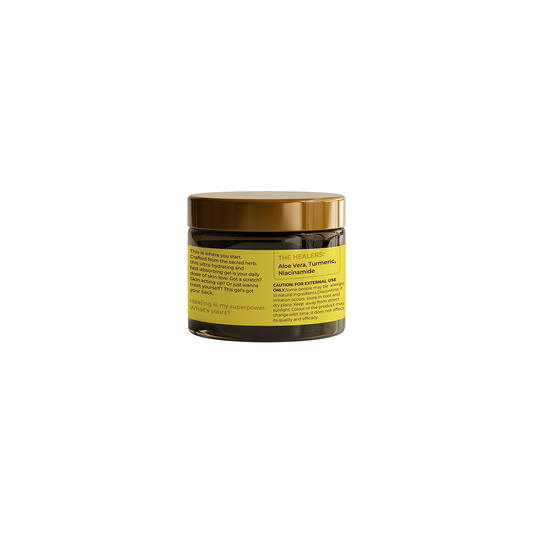 Back image of JiViSa Haridra Quench Healing Facial Therapy Gel with turmeric + ambitious actives.