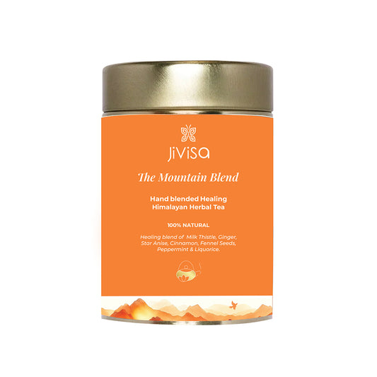 Tin container of JiViSa- The Mountain Blend Hand blended healing Himalayan Herbal Tea