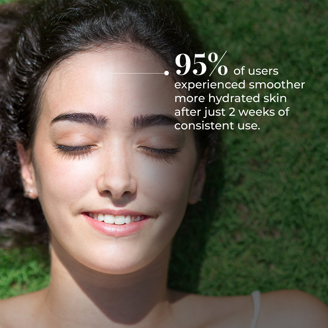 Image featuring a radiant woman lying on the ground smiling with her eyes closed represent the effects of JiViSa- Kumari Elaichi facial Ubtan.
95% of users experienced smoother more hydrated skin after just 2 weeks of consistent use