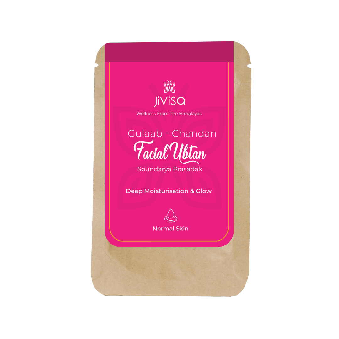 The FRONT image of 15gm JiViSa Gulaab Chandan Facial Ubtan for Deep Moisturisation &amp; glow