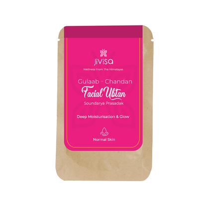 The FRONT image of 15gm JiViSa Gulaab Chandan Facial Ubtan for Deep Moisturisation &amp; glow