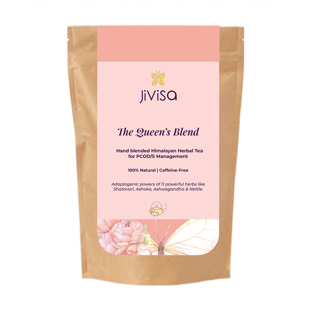 Pouch of JiViSa- The Queen's Blend Hand blended Himalayan Herbal Tea for PCOS/PCOD Management 100% natural