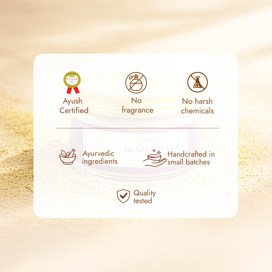 JiViSa Nimba-Tulsi Ubtan is Ayush certified, fragrance-free, and handcrafted in small batches with ayurvedic ingredients