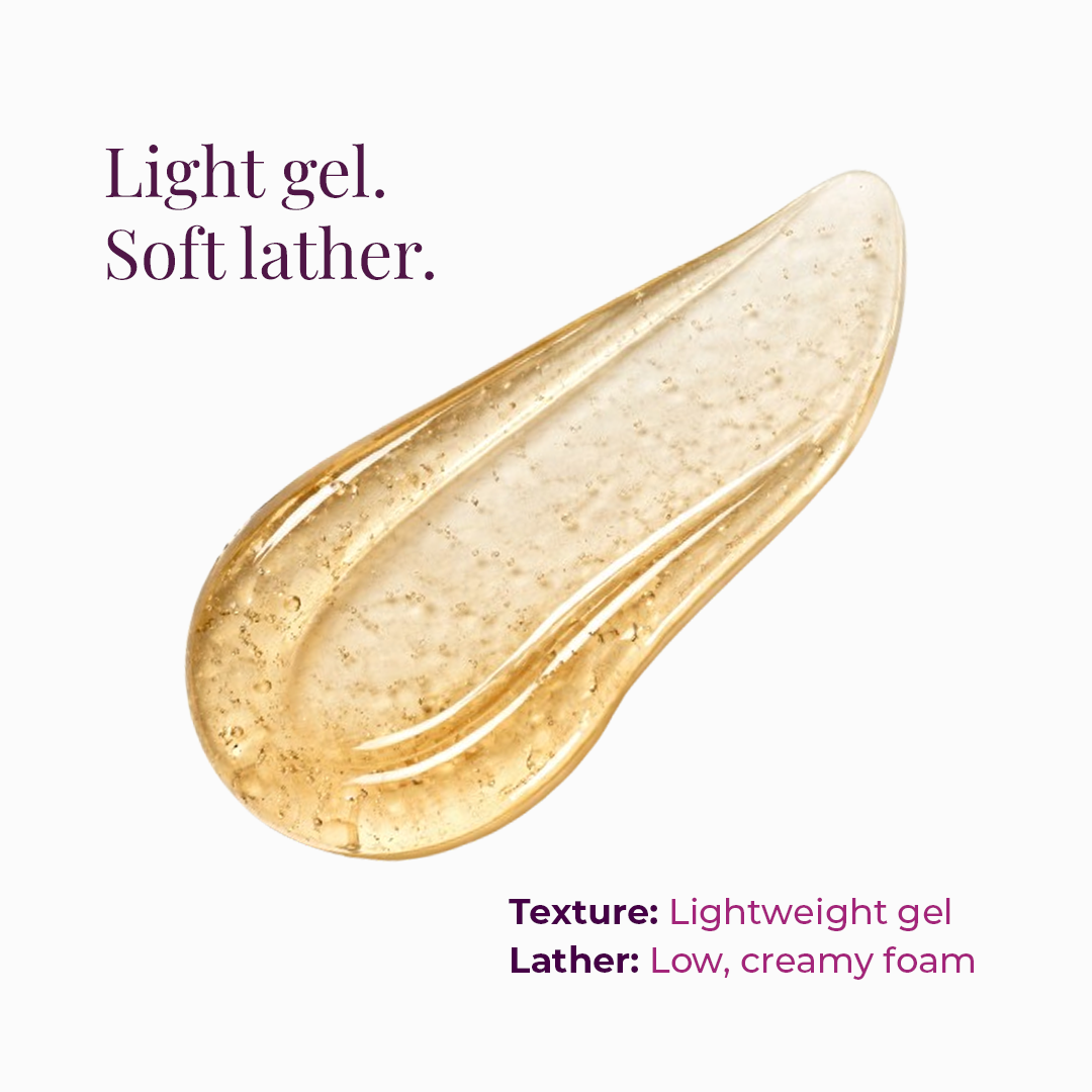 Lightweight gel texture of Ananta Drench face wash with low, creamy foam for dry and sensitive skin.