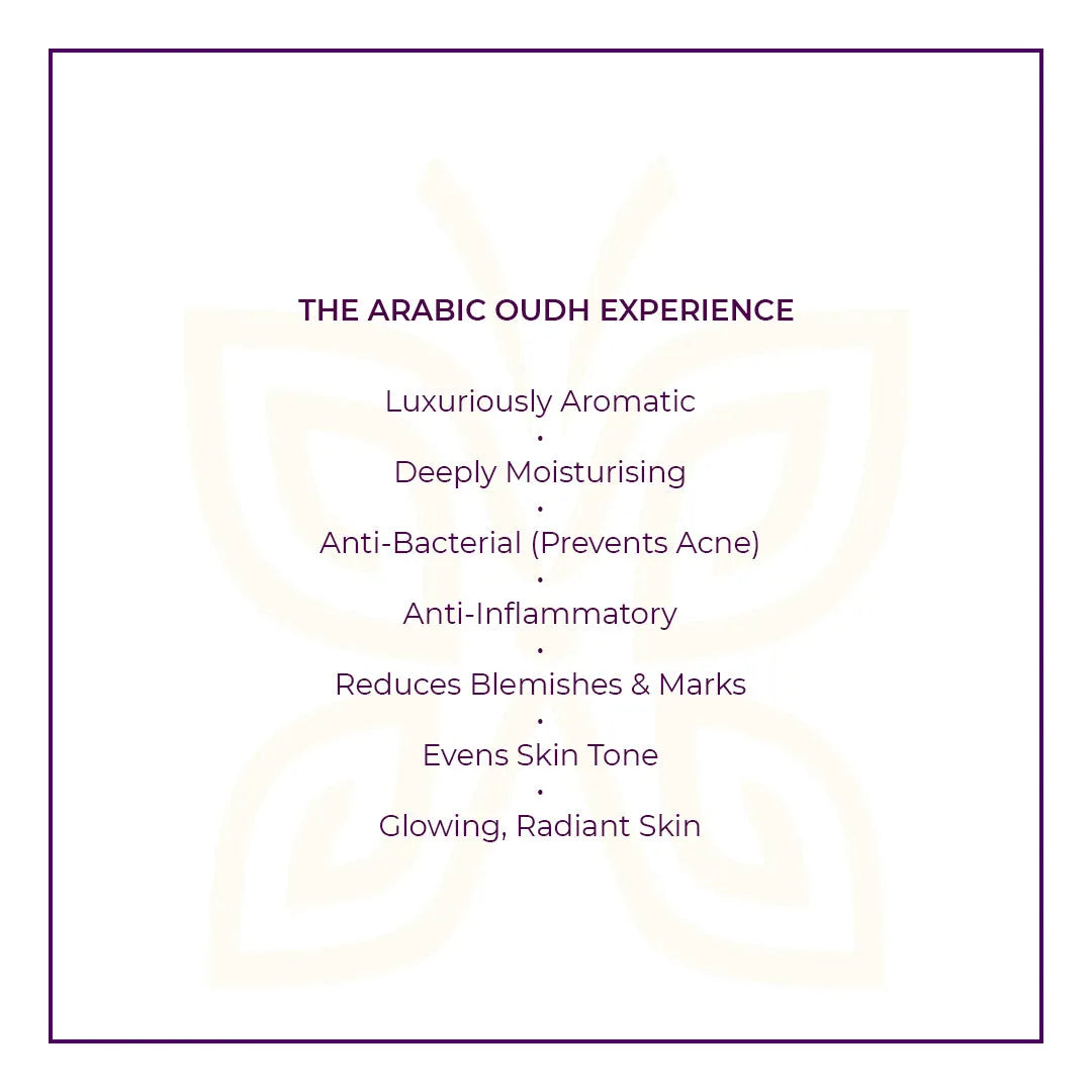 JiViSa Arabic Oudh soap benefits list - luxuriously aromatic, deeply moisturising, anti-bacterial, anti-inflammatory, and skin brightening