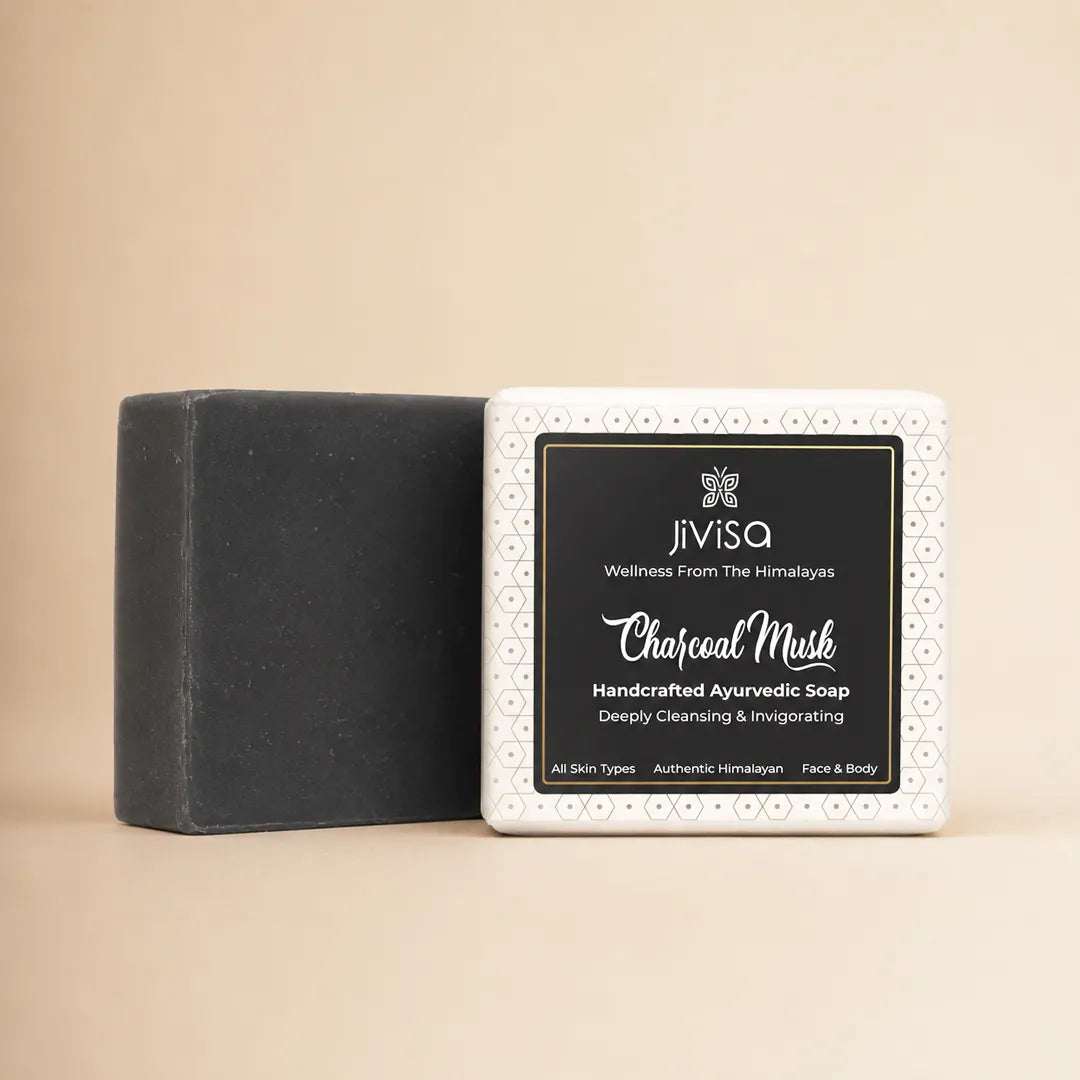 JiViSa Charcoal Musk Handcrafted Ayurvedic 100GM Soap bar for face and body, all skin types