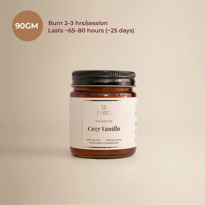 JiViSa Vanilla scented soy wax candle 90gm - burn 2-3 Hrs per session, Lasts 65-80 hours.