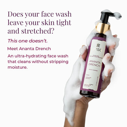 Ananta Drench ultra-hydrating face wash for dry skin that cleans without leaving skin tight or stretched.