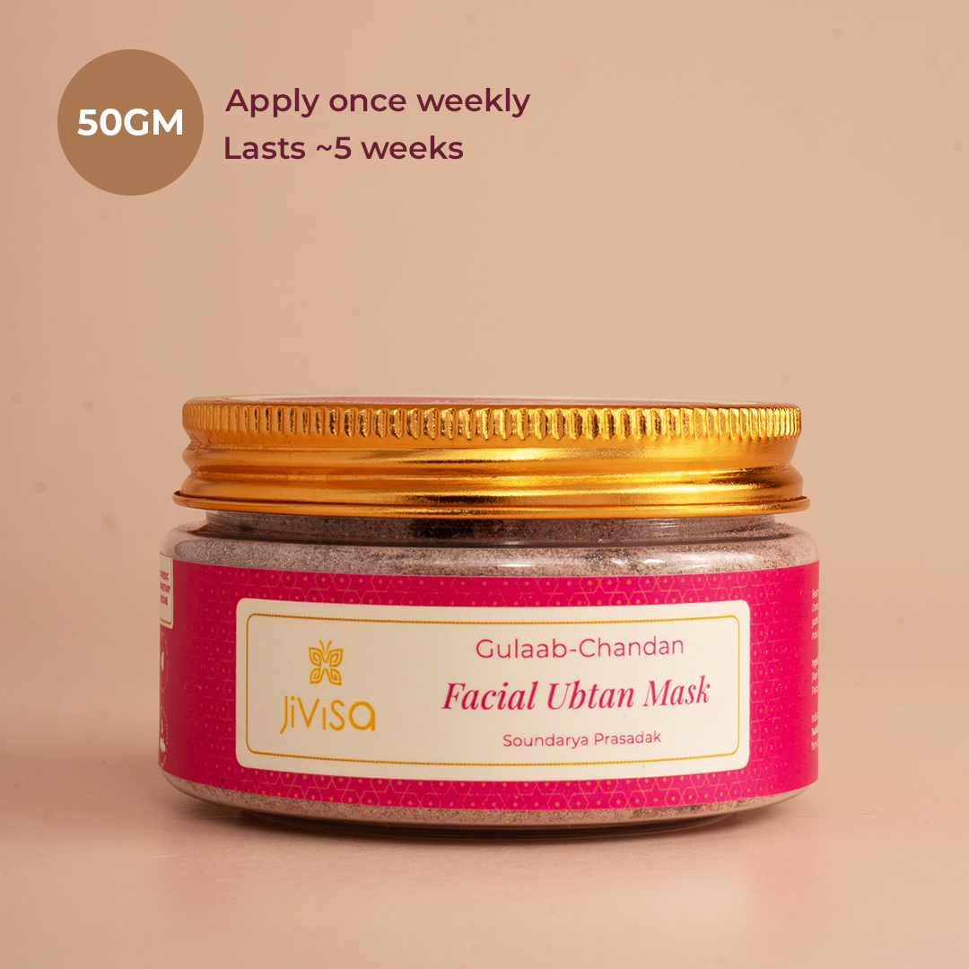 JiViSa Gulaab Chandan Facial Ubtan Mask, 50g Jar - Apply once weekly, lasts about 5 weeks