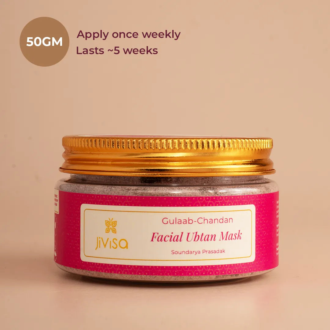 JiViSa Gulaab Chandan Facial Ubtan Mask, 50g Jar - Apply once weekly, lasts about 5 weeks