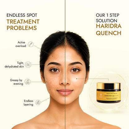 Split-face comparison of pigmentation on face treated with multiple actives vs Haridra Quench, a 1-step dark spot removal cream