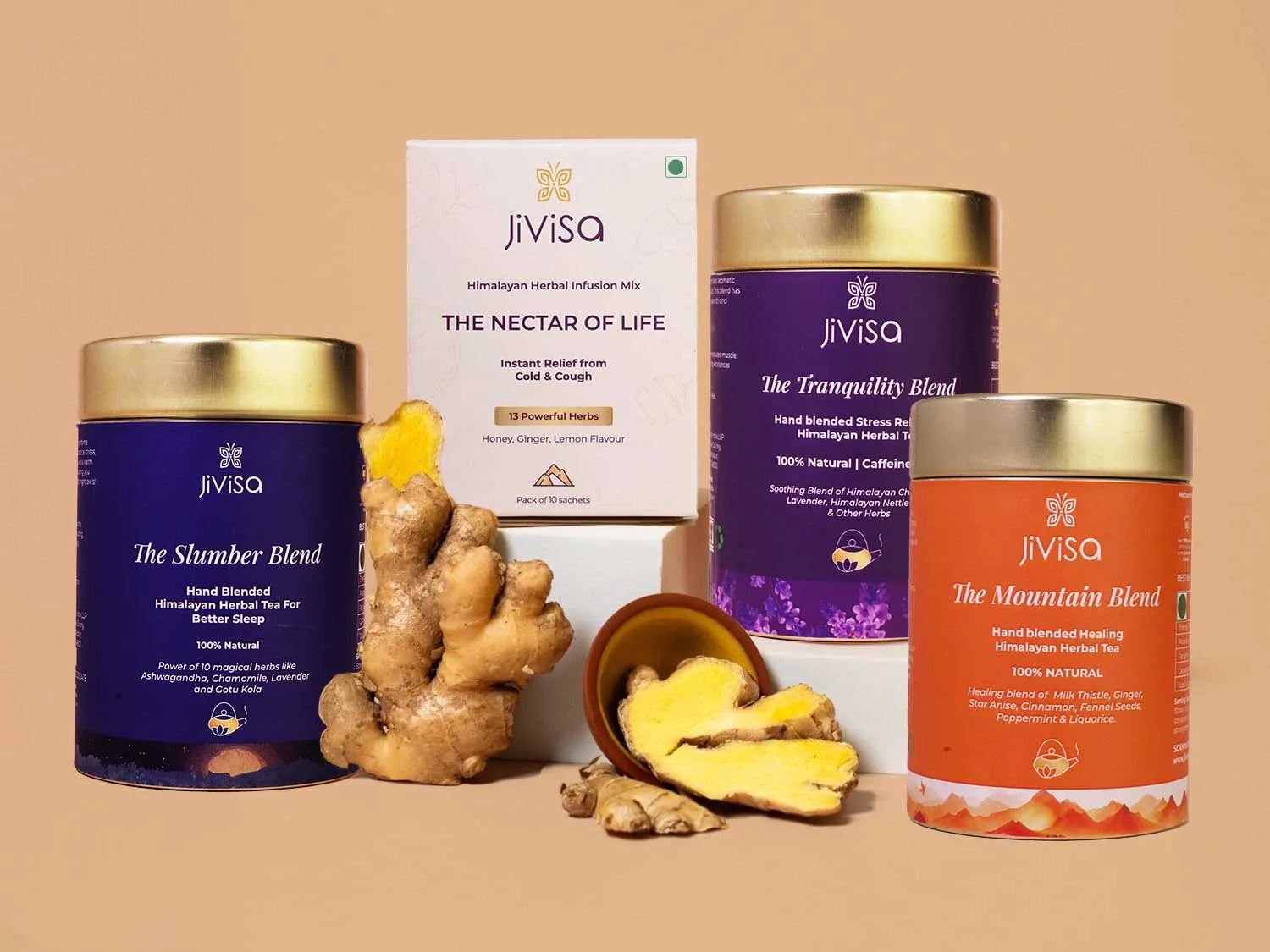 JiViSa Himalayan herbal tea tins with fresh ginger – Herbal Teas category