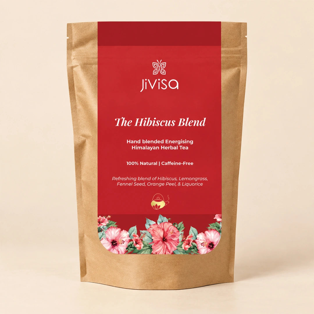 JiViSa The Hibiscus Blend 50GM pouch, a hand-blended energising Himalayan herbal tea, 100% natural and caffeine-free