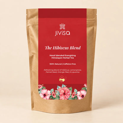 JiViSa The Hibiscus Blend 50GM pouch, a hand-blended energising Himalayan herbal tea, 100% natural and caffeine-free
