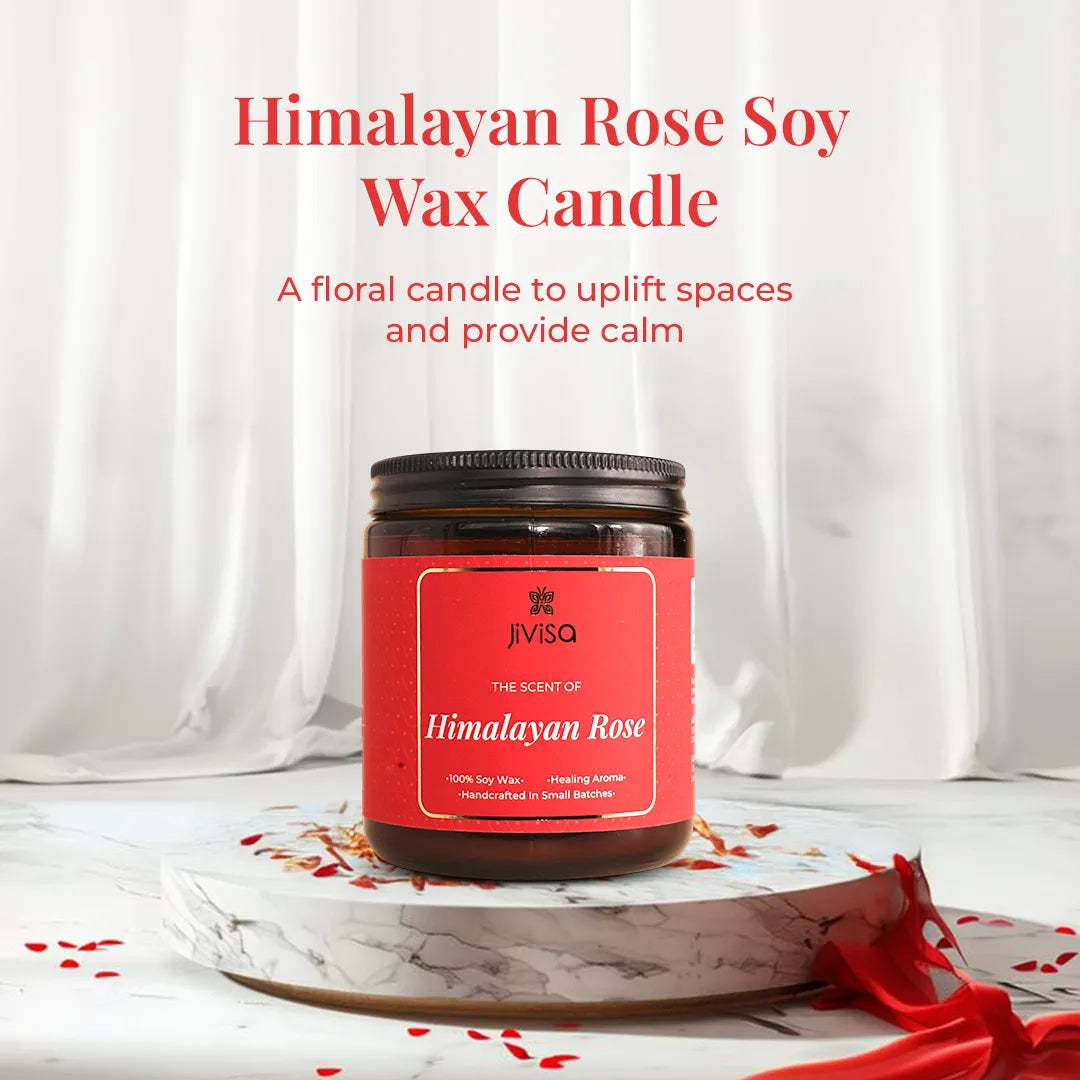 JiViSa Himalayan Rose Soy Wax Candle  helps uplift spaces and provide calm