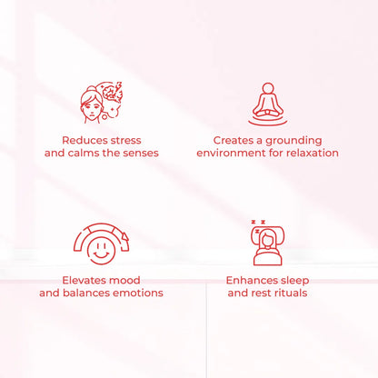 Benefits of JiViSa Himalayan Rose candle – reduces stress and calm senses, enhances sleep, elevates mood, creates a grounding environment for relaxation