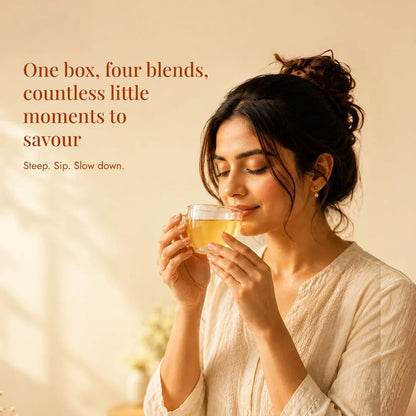 Himalayan Tea Treasures Gift Box consists of four herbal tea blends