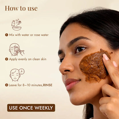 How to use JiViSa Nimba-Tulsi Ubtan: mix with water or rose water, apply on clean skin, leave 8 to 10 minutes, then rinse