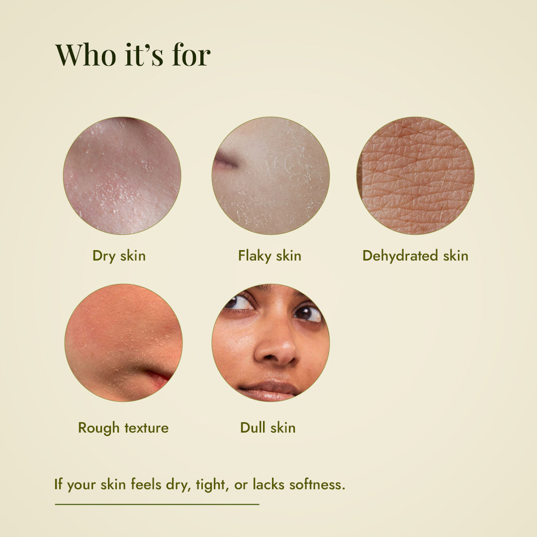 JiViSa Kumari-Elaichi Ubtan is made for dry, flaky, dehydrated skin, rough texture, and dullness from lack of moisture