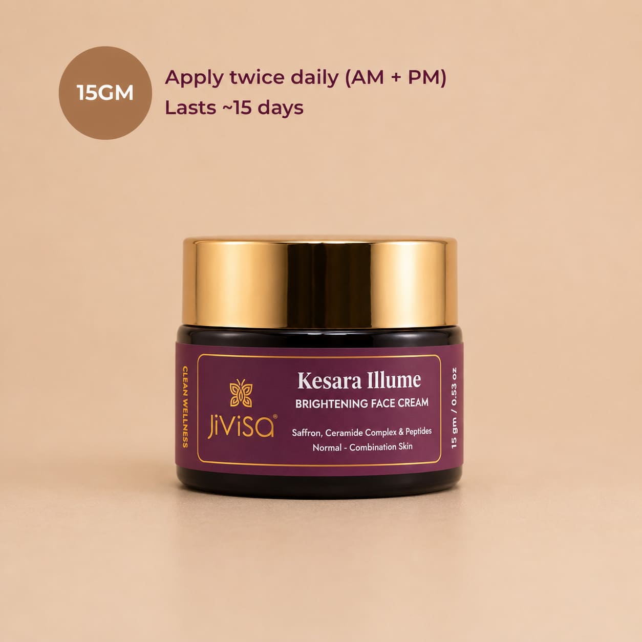 Jivisa Kesara Illume Brightening Face Cream jar on a beige background
