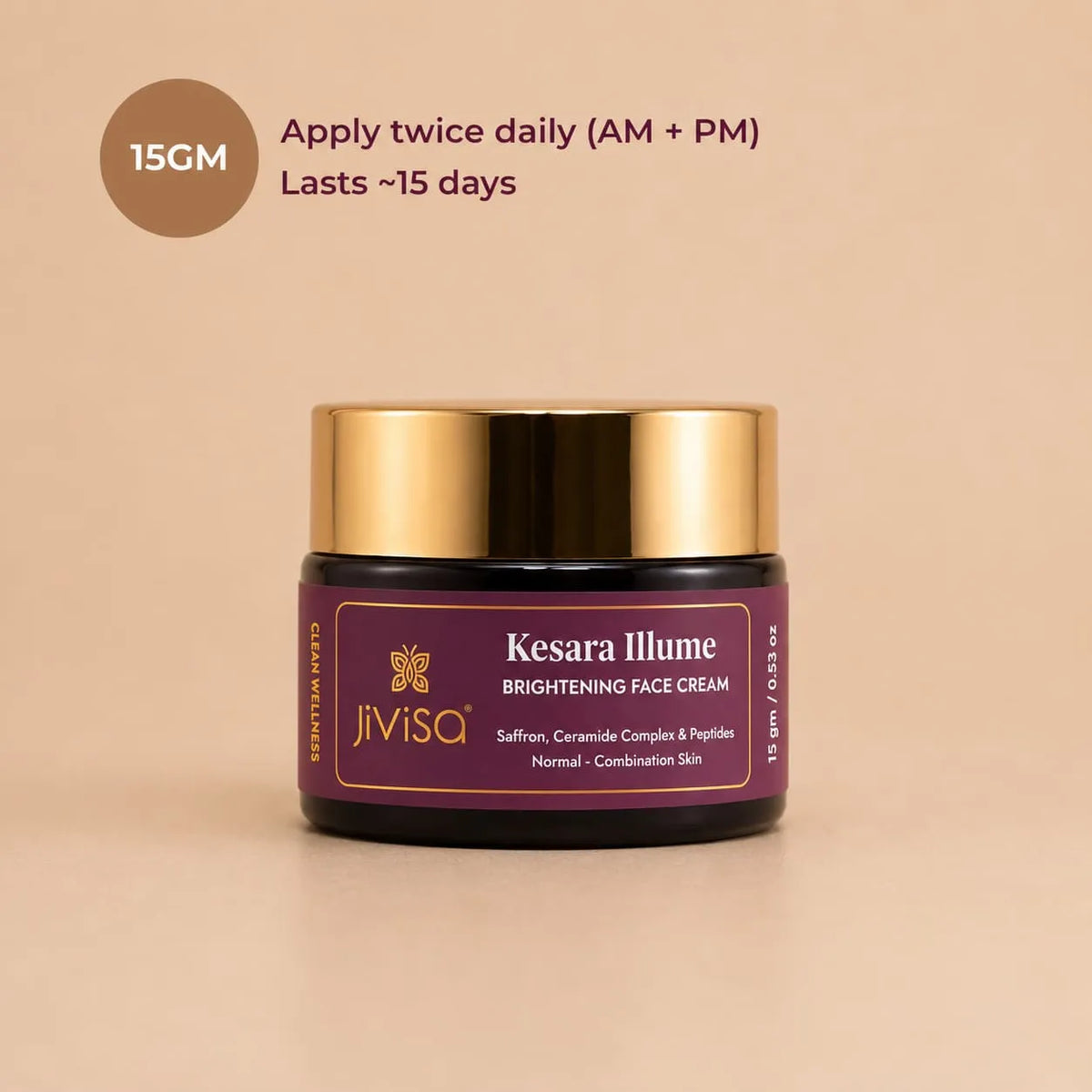 JiViSa Kesara Illume 15gm brightening face cream – apply twice daily AM &amp; PM, lasts 15 days