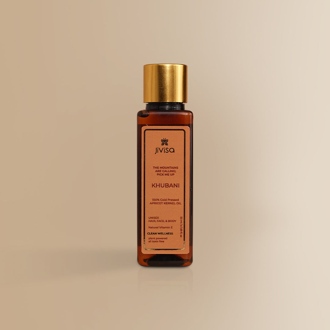 JiViSa Khubani apricot kernel oil, 50ml bottle.
