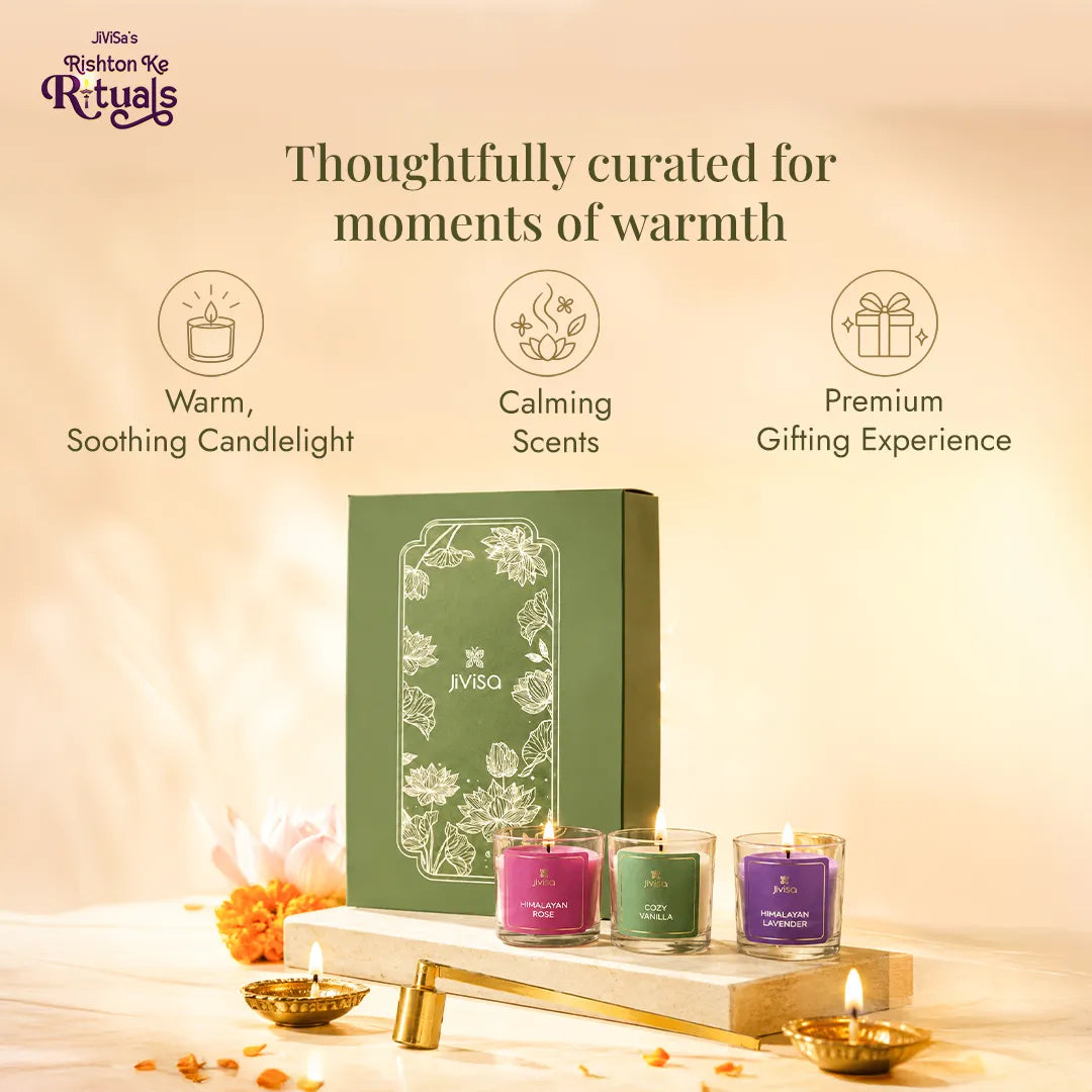 JiViSa Lotus Light votive candle gift set thoughtfully curated for the moments of warmth with calming scents and premium gifitng experience