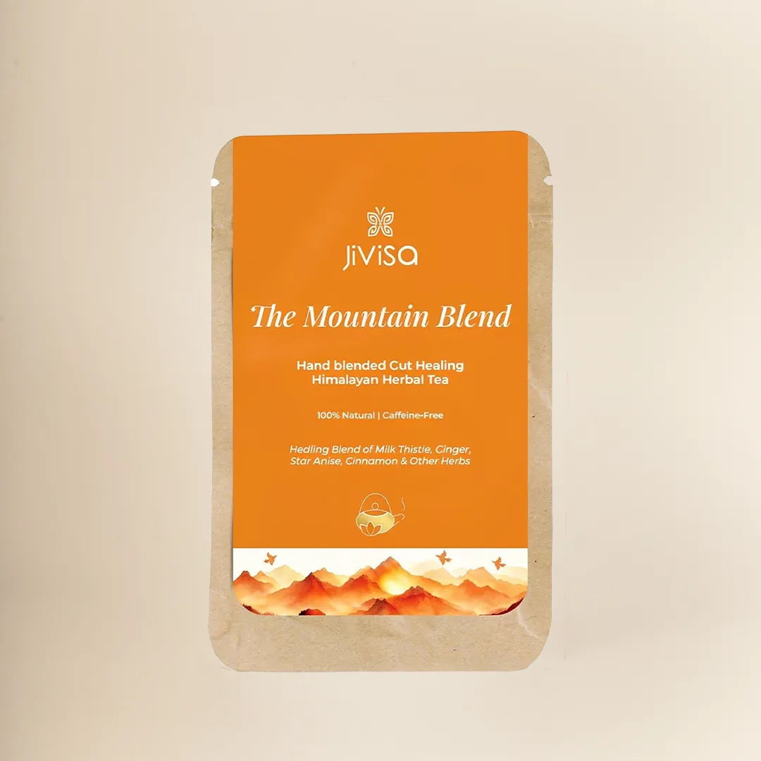 JiViSa Mountain Blend 50gm pouch – hand-blended gut healing Himalayan herbal tea, 100% natural and caffeine-free