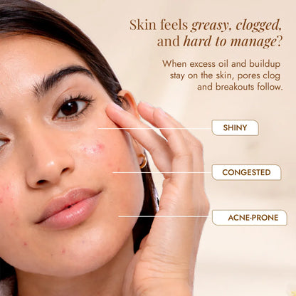 Shiny, congested, acne-prone skin from excess oil and buildup — JiViSa Nimba-Tulsi Ubtan helps reset oily, breakout-prone skin